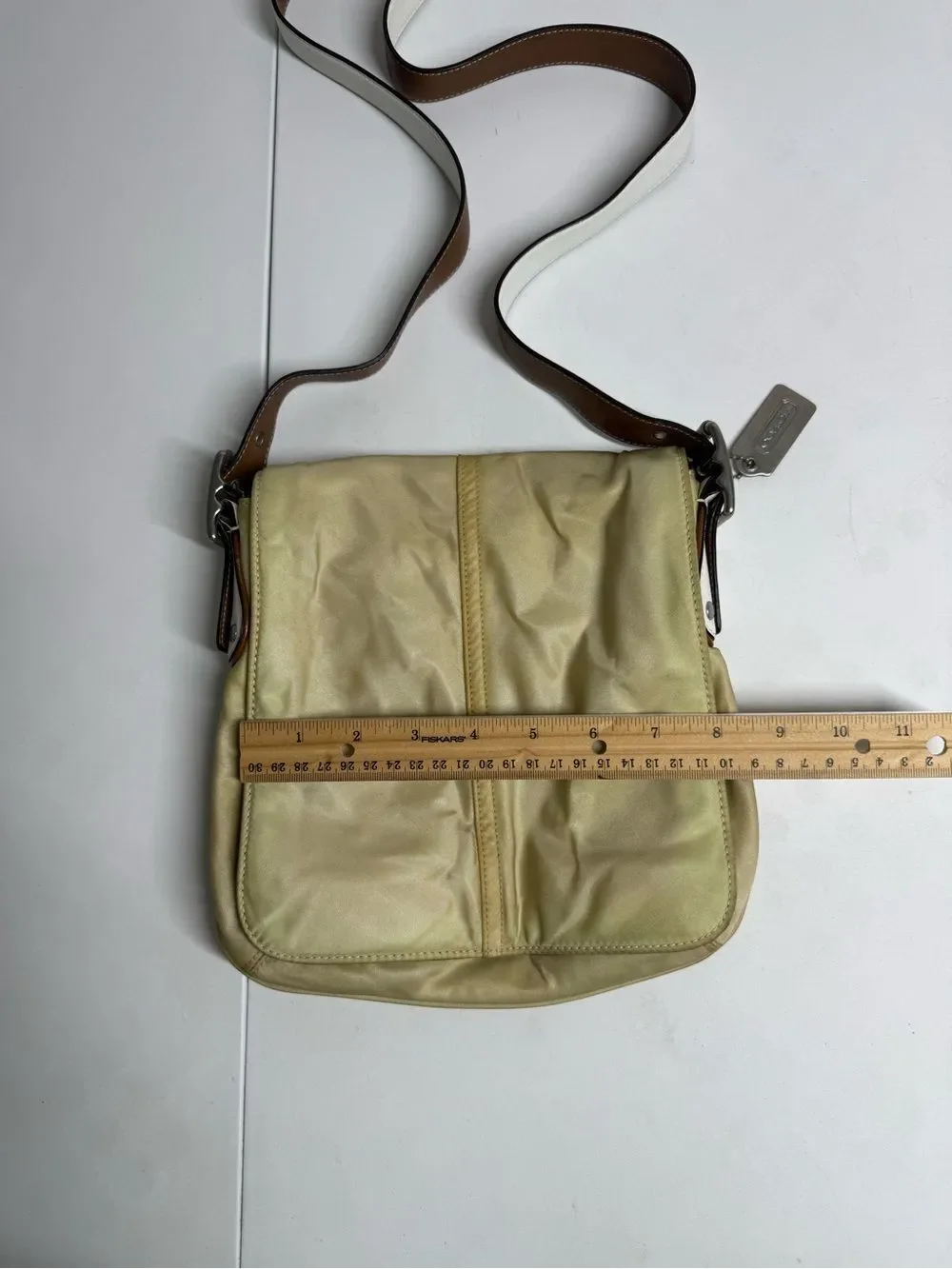 Coach Messenger Crossbody Bag Nylon Leather White & Tan J3K-6253